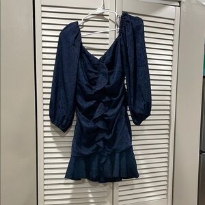 Astr Blue Asymmetrical Ruched Bodycon Dress